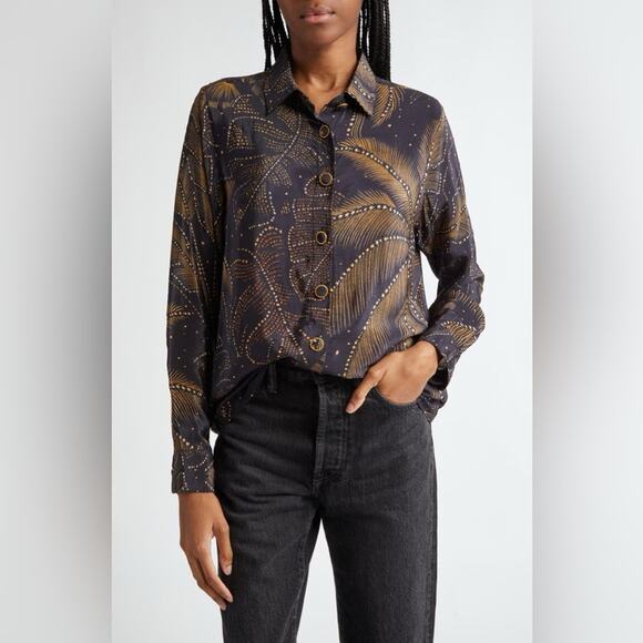 Farm Rio Golden Foliage Pajama Shirt L - Picture 8 of 8